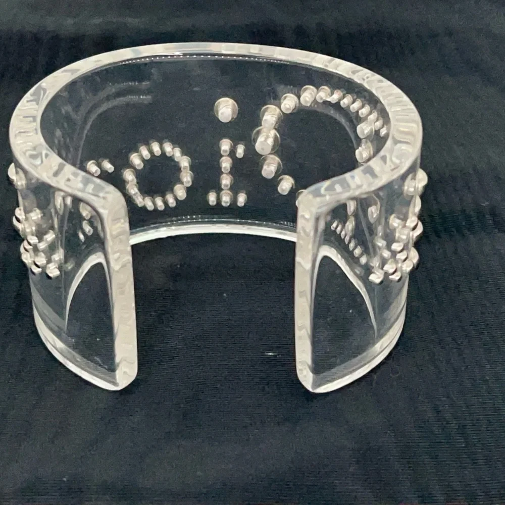 Dior Silver Studded Clear Cuff Bracelet w/COA! Gorgeous! Excellent Condition! - Picture 8 of 10